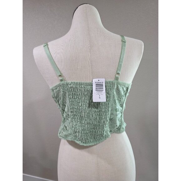 Torrid Womens Lace Corset Top In Sage Green Adjustable Straps Smocked Back Size - Picture 4 of 5